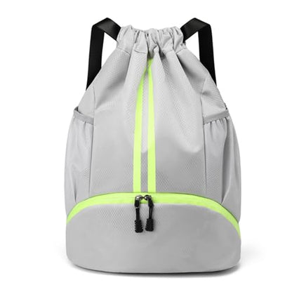 JELUTAR Drawstring Backpack Gym Bag with Shoes Compartment for Soccer, Basketball, Swim, Water-Resistant String Backpack Beach Cinch for Women Men, Grey