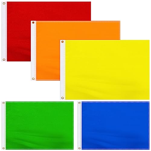 Mixweer 5 Pack 2 x 3 ft Solid Color Multicolor Flags Set - Pure Color DIY Banner With Grommets for Outdoor Lawn, Garden, Backyard, Playground Decoration - 150D Polyester