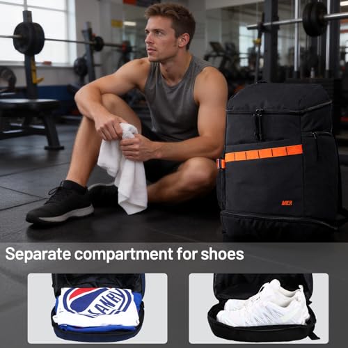 MIER Gym Backpack for Men and Women, 35L Basketball Backpack with Shoe Compartment & Wet Pocket, Waterproof Sports Bag for Travel and Workout