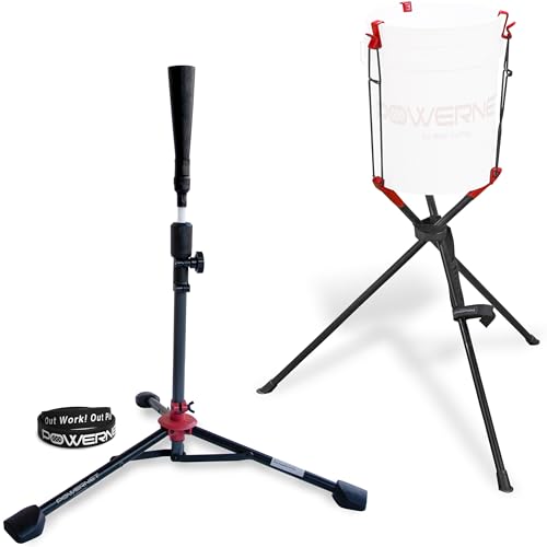 PowerNet Corbin Carroll Baseball Softball Deluxe (2.5 lbs) Batting Tee + Bucket Caddy Lifter Bundle, Training and Drills, Adjustable Height Tee 27.5" - 44", Lifter Holds All Standard Buckets