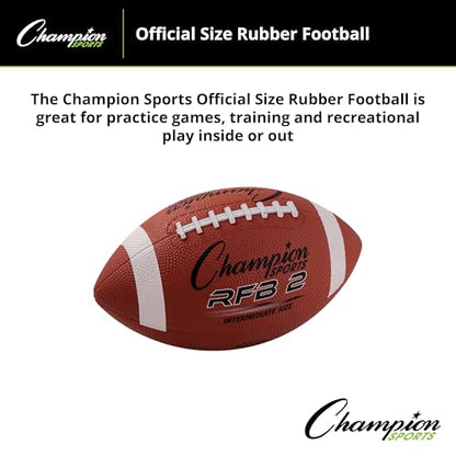 Champion Sports Rubber Football – Durable All-Weather Ball for Pee Wee to Official Sizes, Indoor & Outdoor Play - style: Intermediate Size