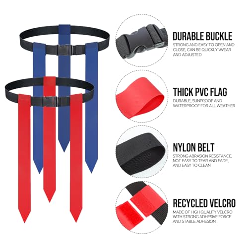 Flag Football Belts, 14 Player Adjustable Flag Football Set With 42 Football Flags,Size 3 Football, Pump and Storage Bag, Size Adjustable Up To 47 Inch Flag Football Belt For Kids,Youths,Adults
