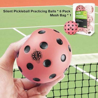 Silent Pickleball Balls, 6 Pack of Quiet Foam Ball for Indoor & Outdoor Pickle Ball Practice, Noise Reducing Soft Pickleball Practice Balls with 40 Simulated Concave Holes