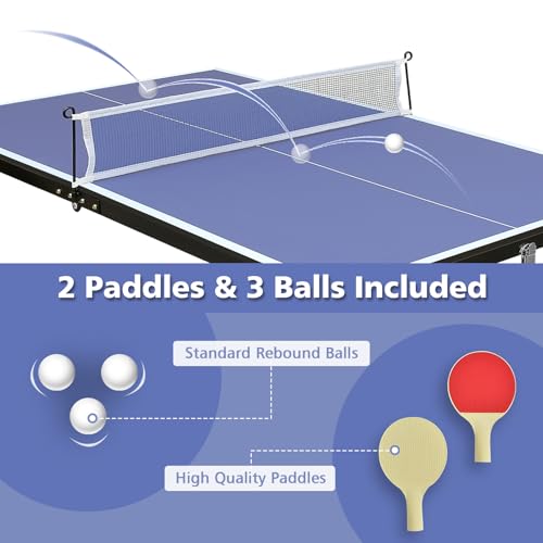 Mid-Size Portable Ping Pong Table, 4ft Compact Foldable Table Tennis Set with Net, Paddles & Balls, Thickened Aluminum Frame for Indoor Outdoor Small Spaces