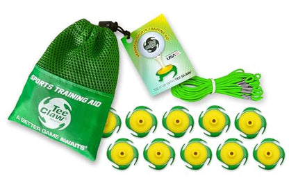 Tee Claw Golf Tee Holder, Golf Mat Tee, Golf Alignment String, Baseball Agility Training for Indoor and Outdoor, Made in the USA. - color: 10 Pack Yellow and Green
