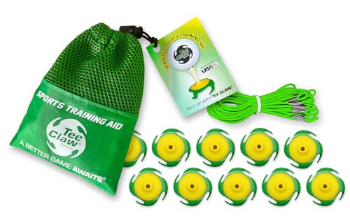 Tee Claw Golf Tee Holder, Golf Mat Tee, Golf Alignment String, Baseball Agility Training for Indoor and Outdoor, Made in the USA. - color: 10 Pack Yellow and Green