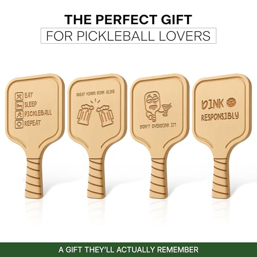 Pickleball Paddle Drink Coasters Set of 4 – Witty Drink Sayings Gift for Pickleball Lovers, Men & Women – Premium Birch Wood, Funny Bar Coasters, Gift-Ready Box for Birthdays, Mother’s & Father’s Day