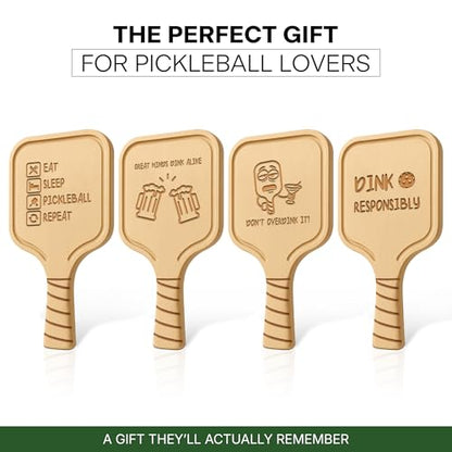 Pickleball Paddle Drink Coasters Set of 4 – Witty Drink Sayings Gift for Pickleball Lovers, Men & Women – Premium Birch Wood, Funny Bar Coasters, Gift-Ready Box for Birthdays, Mother’s & Father’s Day