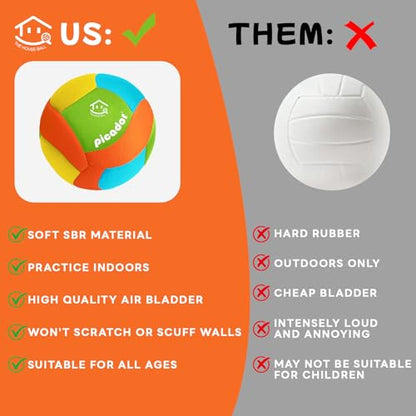 Soft Indoor Volleyball - Soft and Safe Indoor Volleyballs for Practicing Inside House and Yard, Silent Volleyball with Pump for All Ages