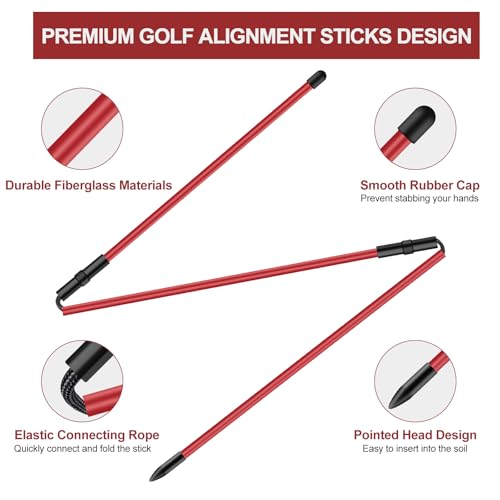 Golf Alignment Sticks 2 Pack,Golf Alignment Rods Upgraded 48" Collapsible Golf Practice Sticks Golf Training Aid for Aiming,Putting,Golf Training Sticks with Clear Tube Case - color: Red