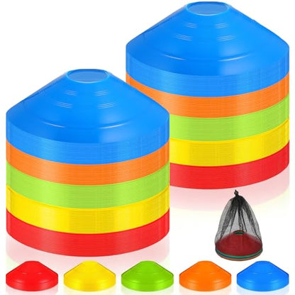 Lemecima 120-Pack Agility Soccer Cones with Portable Carry Bag - Premium Disc Cones for Sports Training, Football, Basketball, Coaching & Practice Equipment (5 Colors)