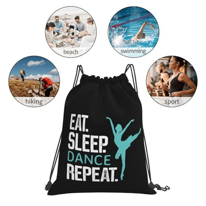 Eat Sleep Dance Repeat Unisex Drawstring Backpack Bag Sport Gym Travel Swim Sackpack - color: Eat Sleep Dance Repeat