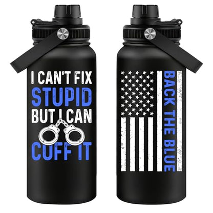 Fufandi Police Officer Gifts - Academy Graduation Gifts for Police -Birthday Fathers Day Gift for Dad, Men, Policeman - Polices Water Bottle 32oz - color: Police Black