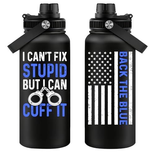 Fufandi Police Officer Gifts - Academy Graduation Gifts for Police -Birthday Fathers Day Gift for Dad, Men, Policeman - Polices Water Bottle 32oz - color: Police Black