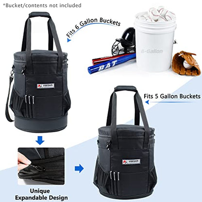 VIGERARI Baseball Bucket Bag- Coach Bag-Expandable Softball Bucket Organizer with Padded Seat
