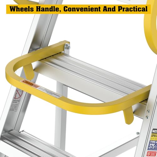 5 Step Ladder Aluminum Rolling Platform Ladders with 360° Guardrail System, Industrial Safety Non-Slip Rolling Ladder with Wheels for Warehouse, Garage, 375 lbs Capacity - size: 5 Step