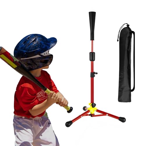 23.5 to 39.76 Inches Baseball Tee for Kids, Batting Tees for Baseball with Carry Bag, Portable Stable Tanner Tee, Baseball Training Equipment Aged 5-12, Softball Tee for Batting and Hitting - color: Red Baseball Tee