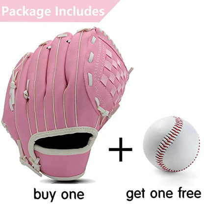 Baseball Glove,Baseball Softball Mitt with Ball for Kids Youth Adults Training and Beginner,Right Hand Throw,Left Hand Glove - color: Pink, size: 12.5"