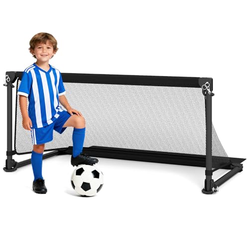 GYMAX Soccer Goal, Foldable Portable Soccer Training Net with Metal Frame, Ground Stakes, Easy Setup for Backyard Team Practice Play - style: S (3.3ft x 1.6ft)