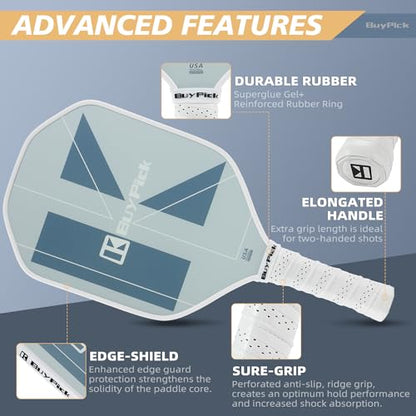 Pickleball Paddle, USAPA Approved, Lightweight & Wide, Carbon Fiber Surface, 16mm Thick, Anti-Slip Grip, Gift for Men - size: White Carbon | 16 mm | 2 paddles