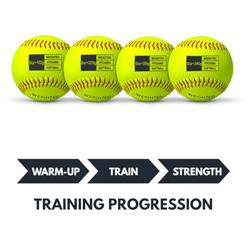 Thorza 12" Weighted Training Softballs - Training Balls to Increase Pitch Velocity & Arm Strength - Durable Softball Practice Equipment for Pitchers of All Skill Levels - style: Set of 4 (6, 8, 10 & 12 oz)