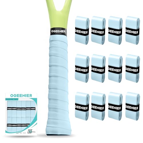 Tennis Racket Grip Tape, 3, 6, 12 Pack Tennis Overgrip Tape, Absorbent and Anti-Slip, Precut Soft Racquet Wrap Grips Tape for Pickleball Paddle/Badminton - color: Light Blue, size: 12 Pack