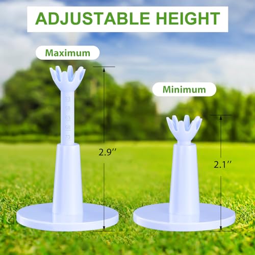 JellyArch 6 Pieces Adjustable Golf Tees Set for Driving Range Mats Simulator 2.1-2.9 Inches Height Range Tees Rubber Plastic Unbreakable Golf Accessories for Indoor Outdoors, White