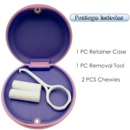 Retainer Case, Aligner Case, Orthodontic Retainer Case, Retainer Mouth Guards Travel Case with Removal Tool and Chewies (Pink) - color: Pink