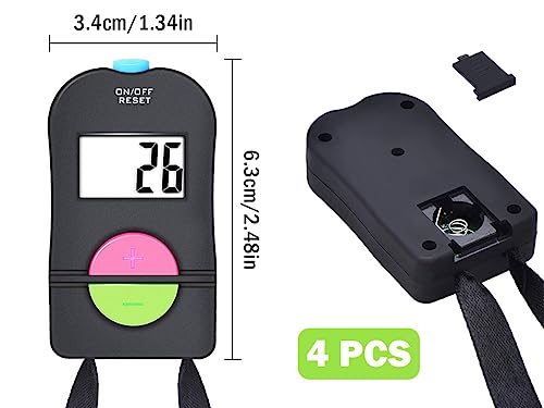 4 Pieces Digital Hand Tally Counter, Small Golf Sports Counter, Digital Tally Counter with Lanyard, Electronic Hand Clicker Counter, Easy to Operate, for Golf/Football Sports