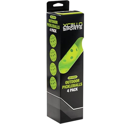 Xcello Sports Outdoor Pickleball 4-Pack, 40 Hole, Neon Green