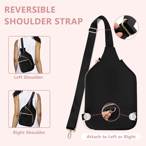 Women's Pickleball Bag - Sling Paddle Bag with Patent Design - color: Black