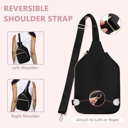 Women's Pickleball Bag - Sling Paddle Bag with Patent Design - color: Black