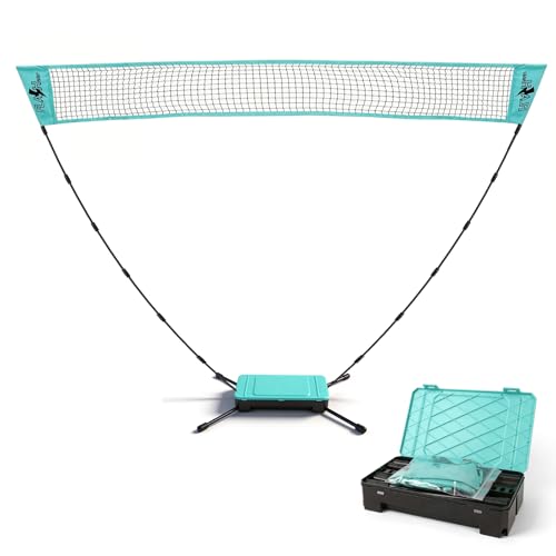 Portable Badminton Net for Backyard - 60s Tool-Free Instant Setup Net in Box with Built-in Weighted Base - 5FT Official Height Anti-Sag Badminton Net for Outdoor Indoor Beach Park Play