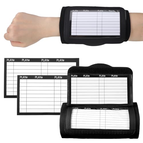 Football Play Wristbands with Playbook Cards, Clear PVC Windows Elastic Wristband Adult and Youth Quarterback Gear for Flag Football Baseball Softball