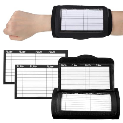 Football Play Wristbands with Playbook Cards, Clear PVC Windows Elastic Wristband Adult and Youth Quarterback Gear for Flag Football Baseball Softball