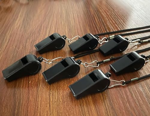 20 Pcs Plastic Loud Whistles with Lanyard for Referee Coaches Basketball Football Sports Training Game Event Lifeguard Survival Emergency Fun School Kids Tool Set Suppliers - color: Black