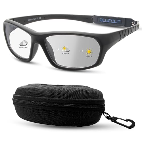 BLUE CUT Sports Protection Goggles, Photochromic Lenses Safety Glasses for Basketball, Pickleball and Outdoor Sports - color: Black Matt/Photochromic