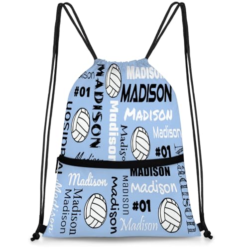 Custom Volleyball Style Drawstring Bag, Personalized Sports Ball Backpack Drawstring Sack Cinch Bags for Team Gift Party Favors, Sky Blue - color: Brown
