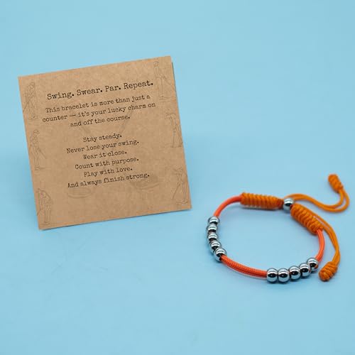 Golf Score Counter Bracelet, 10 Stainless Steel Beads, 2mm Cord Adjustable Golf Stroke Tracking Baseball Swimming Sport Golf Gift for Men and Women - style: Orange