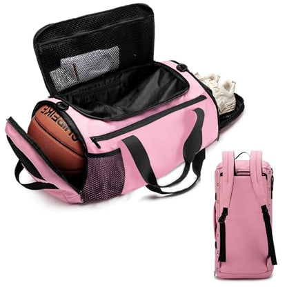 ROYALFAIR Basketball duffel bag Large Sports Bag with Separate Ball Holder & Shoes Compartment,Best for Basketball, football,Volleyball,Gym - color: pink