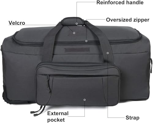 Heavy-Duty X-Large Military Tactical Wheeled Rolling Duffel Trolley Bag For Deployment Traveling Camping Sporting - color: Gray