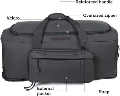 Heavy-Duty X-Large Military Tactical Wheeled Rolling Duffel Trolley Bag For Deployment Traveling Camping Sporting - color: Gray
