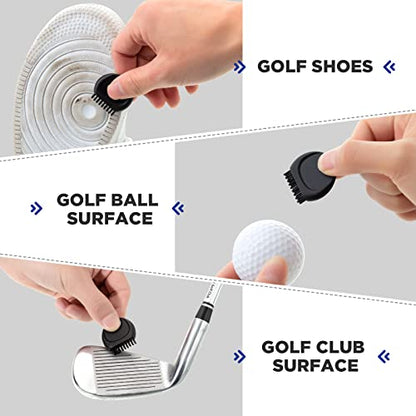 Nuanchu Pocket Golf Brushes - Mini Golf Club Groove Cleaner for Heads, Balls and Shoes - Black, Red, Blue, Yellow