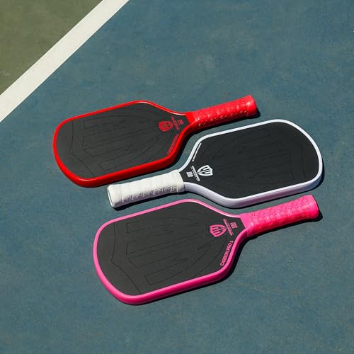 Paddle - USAPA Approved - T700 Carbon Fiber for Ultimate Spin - Elongated Handle and Shape for Power - Paddle Cover, Paddle Eraser, Lead Tape, Sweatband Included - color: Red
