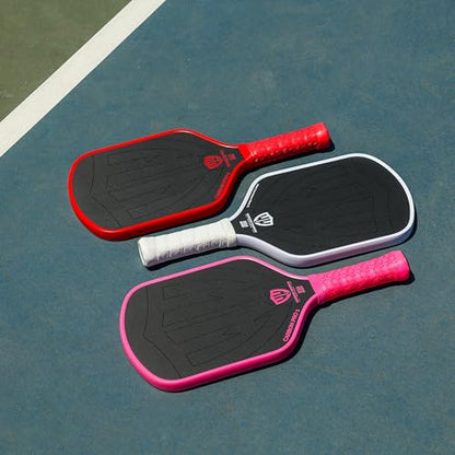Paddle - USAPA Approved - T700 Carbon Fiber for Ultimate Spin - Elongated Handle and Shape for Power - Paddle Cover, Paddle Eraser, Lead Tape, Sweatband Included - color: Red