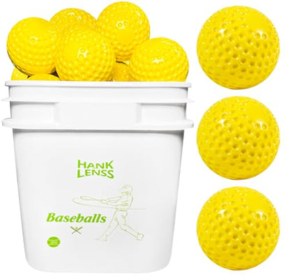 24 Pack Bucket of Dimpled Baseballs for Pitching Machine - Practice Balls for Hitting and Fielding, Rubber Baseballs for Hand-Eye Coordination