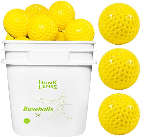 24 Pack Bucket of Dimpled Baseballs for Pitching Machine - Practice Balls for Hitting and Fielding, Rubber Baseballs for Hand-Eye Coordination