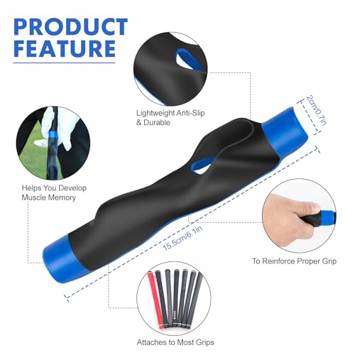 Golf Grip Trainer Golf Practice Tool, Easy To Carry to the Practice Area, Golf Swing Trainer Ensure the Right Grip Every Time, Golf Grip Training Aid, Golf Accessories Improve Your Swing Rhythm - color: Blue