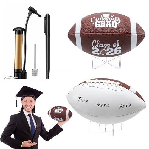 4 Pcs Autograph Football Soccer Gift Blank Signature Official Size Footballs Gifts with Acrylic Stand and Signature Pen Pump Two Tone Panels for Coach Gifts Anniversary Birthday - style: Graduation