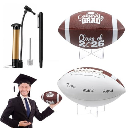 4 Pcs Autograph Football Soccer Gift Blank Signature Official Size Footballs Gifts with Acrylic Stand and Signature Pen Pump Two Tone Panels for Coach Gifts Anniversary Birthday - style: Graduation